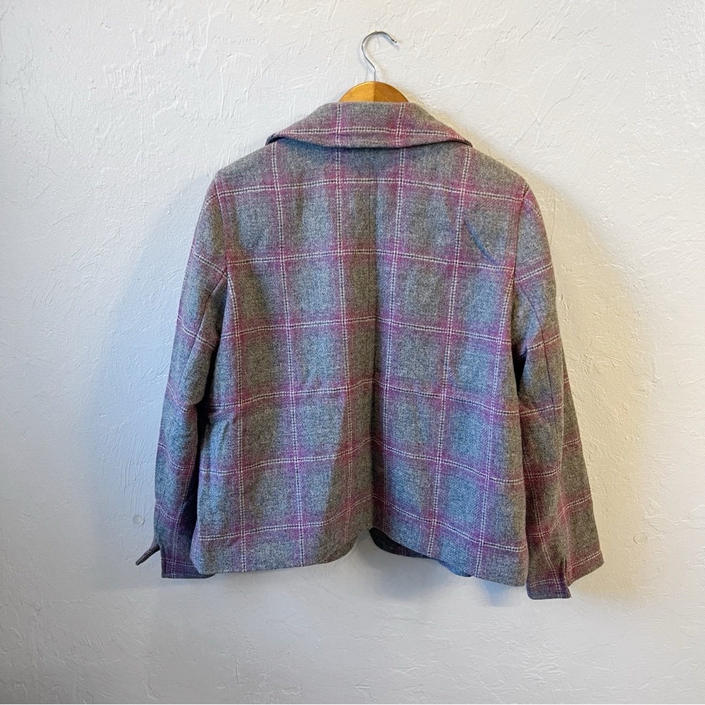 Talbots Gray Pink Plaid Wool Tweed Open Front Blazer Jacket 16P Career - Picture 7 of 10